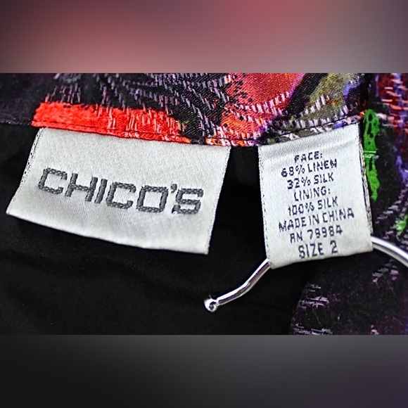 🩸Chicos Multicolor Silk Linen Blend Lined Collared Pockets Lightweight Jacket L - Picture 3 of 13